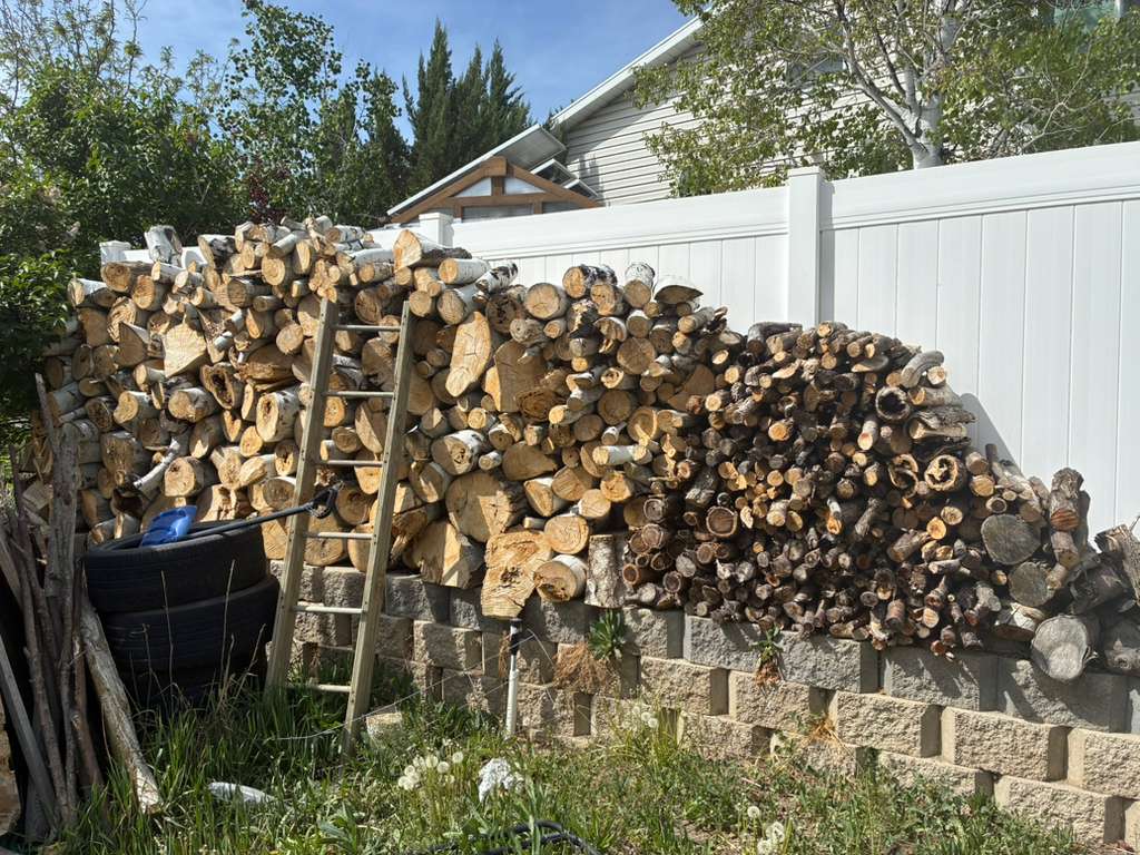 Pile of freshly split local softwood in Lehi, Utah